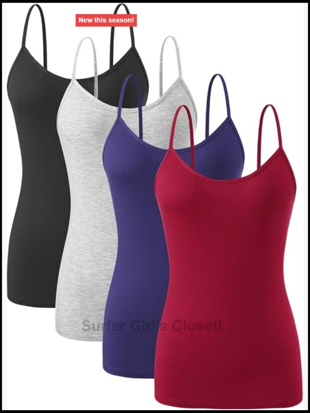 Women's 4 Pack Modal Spandex Cami Tank Tops | Adjustable Spaghetti Strap